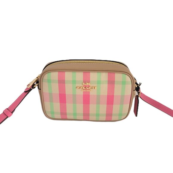 Coach CBM37 Mini Jamie Signature Plaid Camera Bag Crossbody Handbag Pink Multi - Picture 2 of 7